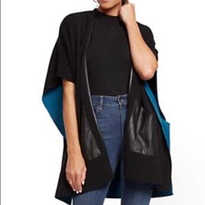 Faux Leather Trim Kimono Jacket/Cardigan